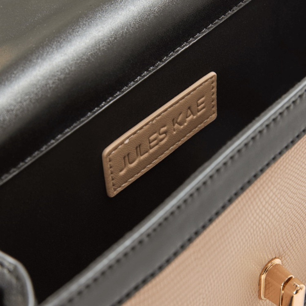 🖤 JULES KAE MIA Black & Cream Shoulder Bag With Rose Gold Tone Hardware - Picture 11 of 12